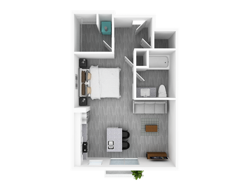 Studio, 543 sq ft, CottonwoodFloorplan at The Whit in Indianapolis, IN 46204
